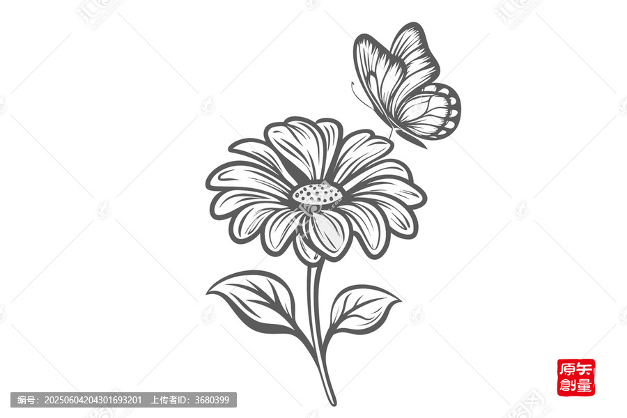 蝴蝶停駐花朵簡(jiǎn)筆插畫