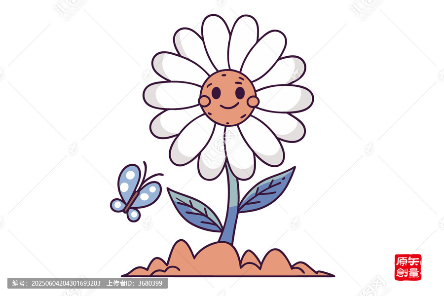 卡通雛菊與蝴蝶插畫