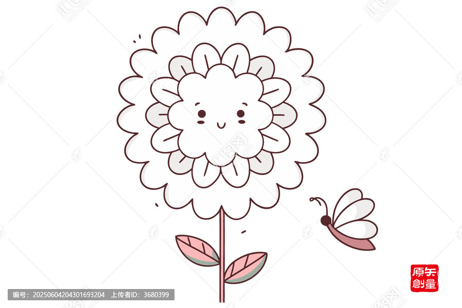 可愛花朵與蝴蝶卡通插畫