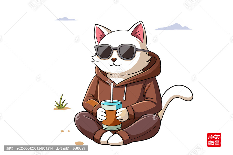 戴墨鏡喝飲料的時尚貓咪