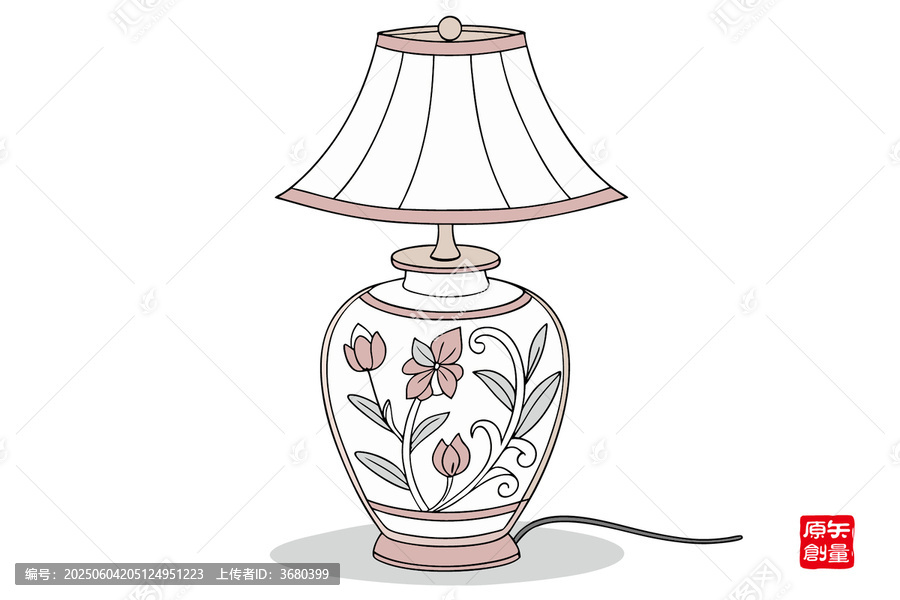 手繪花卉圖案臺(tái)燈插畫(huà)