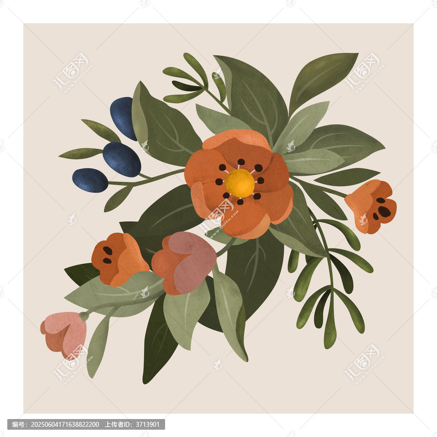清新植物小花束插畫