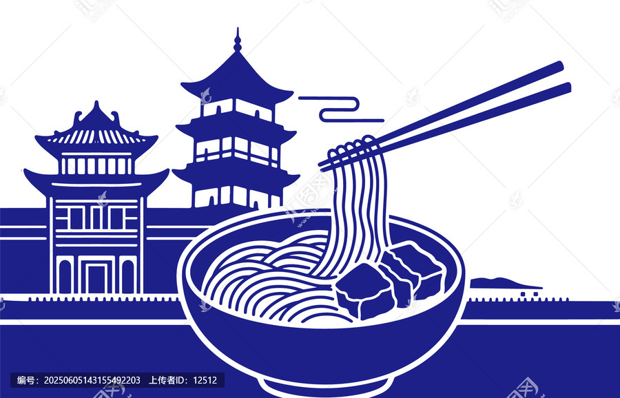 中式建筑與美味面條圖景