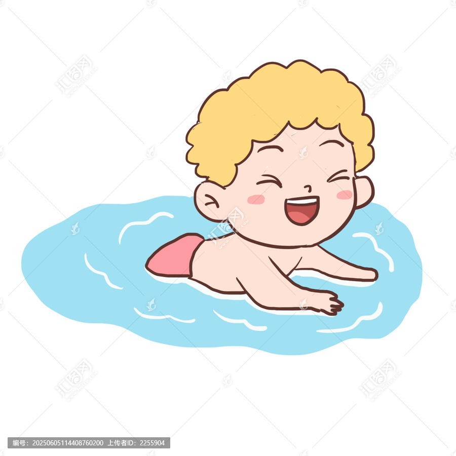手繪卡通男孩夏天游泳免摳元素