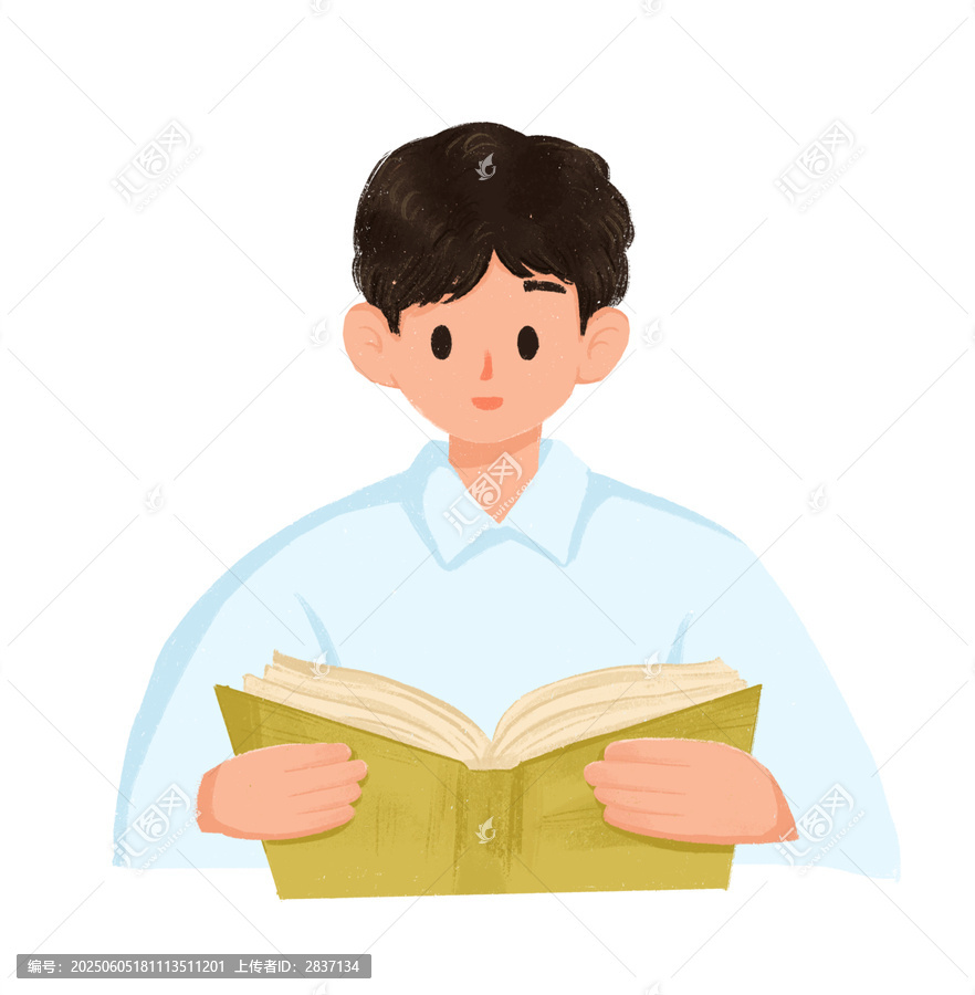 男生認真閱讀學習開學季學海無涯海報