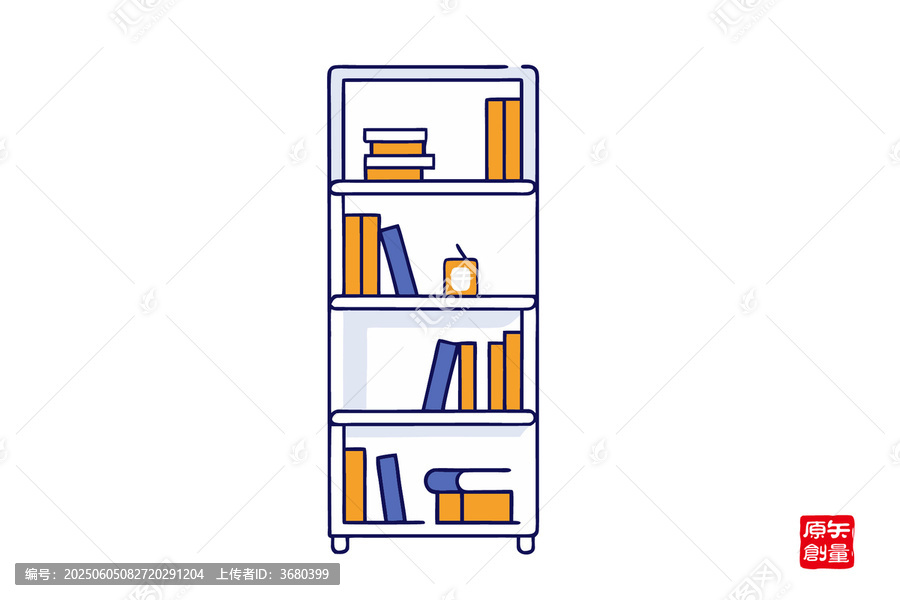 簡約風四層書架插畫