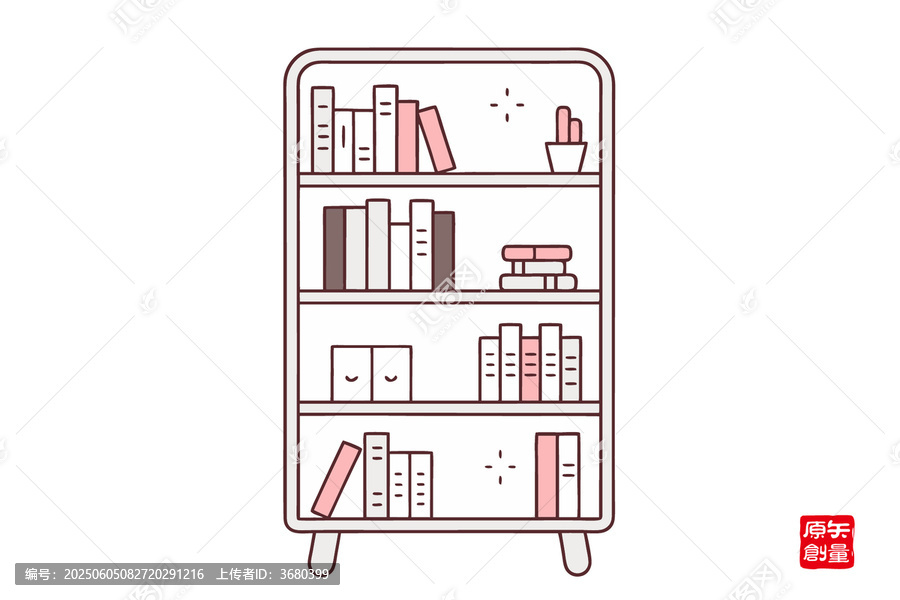簡約風線條書架插畫