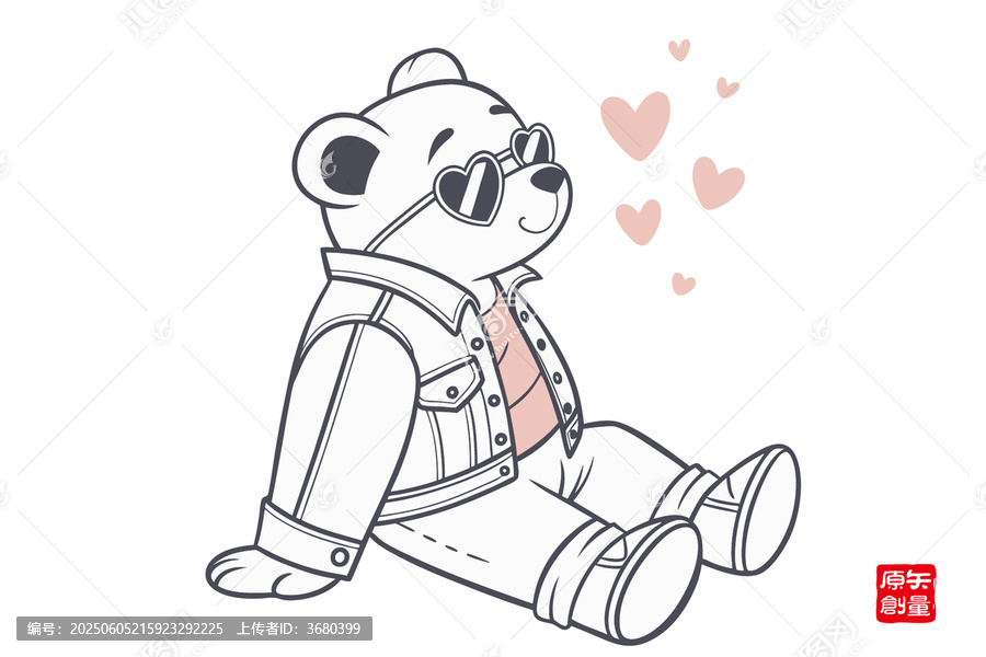 戴墨鏡的時尚小熊插畫