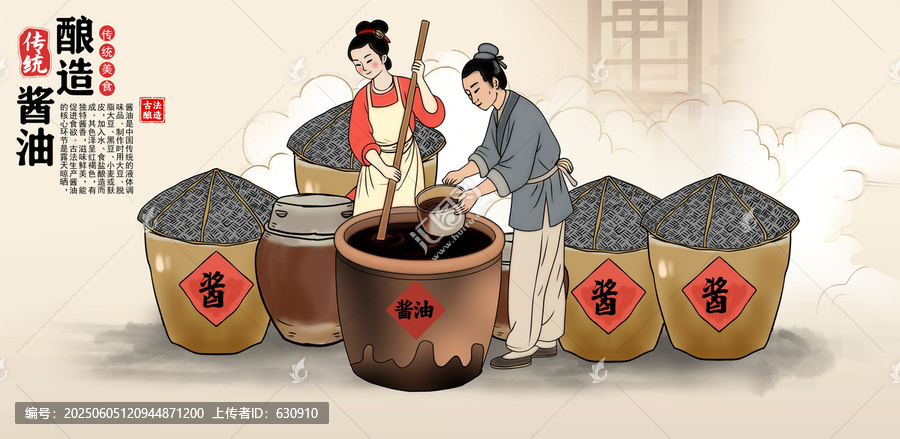 傳統(tǒng)醬油釀造插畫