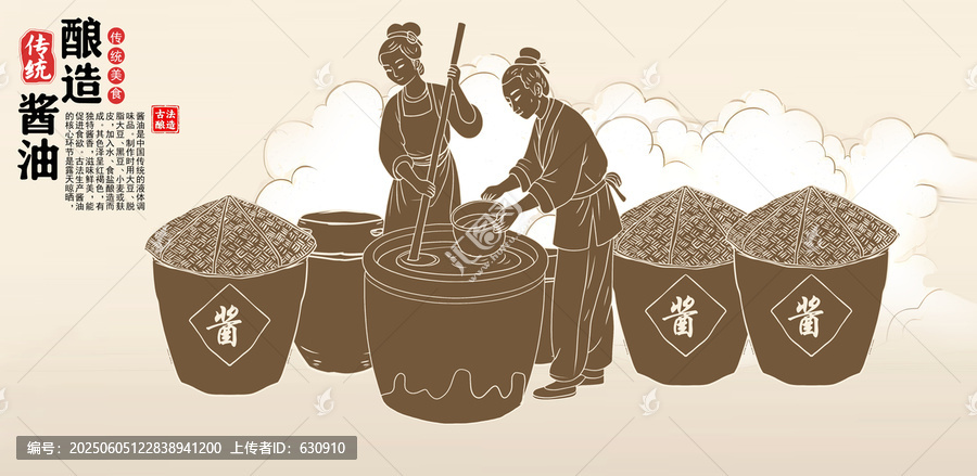 醬油釀造插畫線描圖