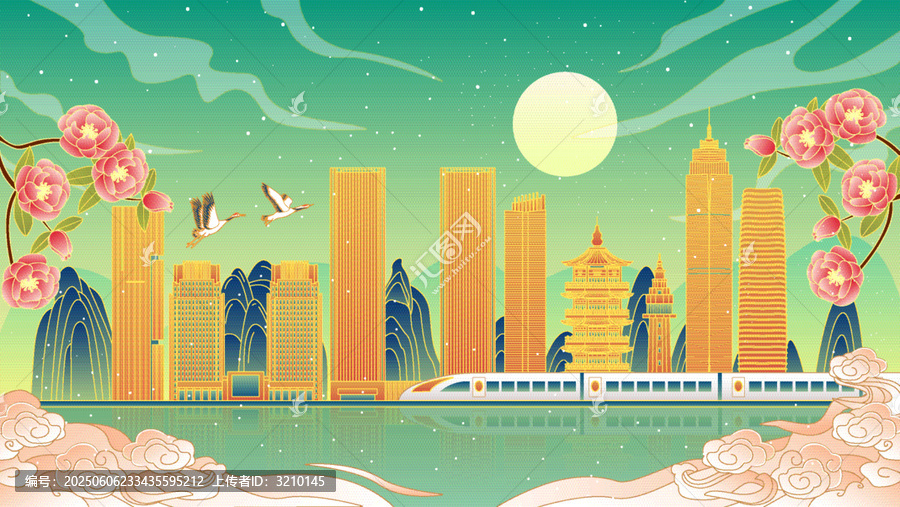 煙臺(tái)國(guó)潮風(fēng)城市建筑矢量插畫(huà)