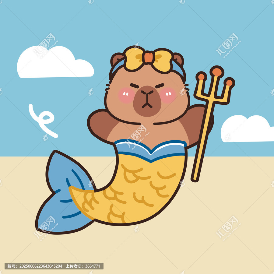 卡通可愛美人魚卡皮巴拉