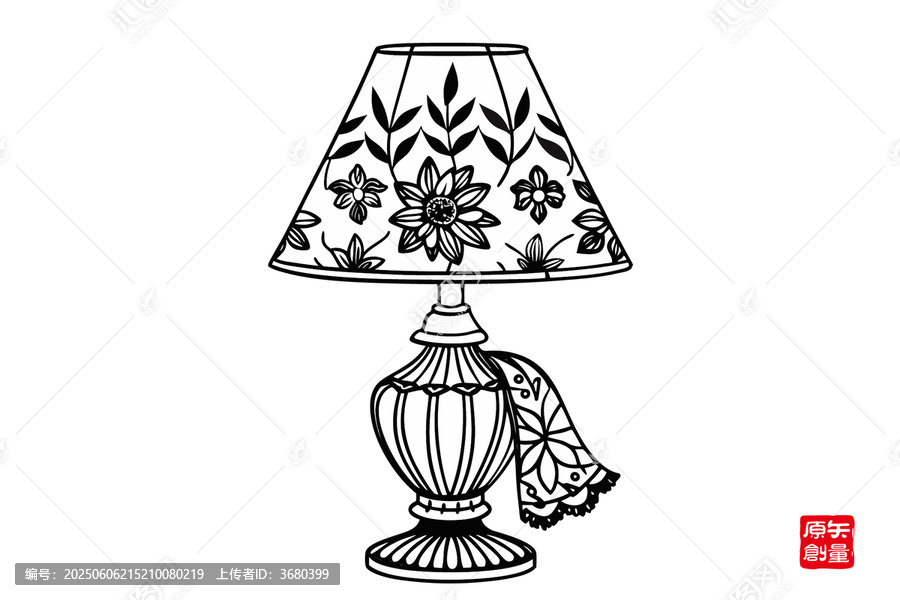 簡約花卉圖案臺燈線描圖