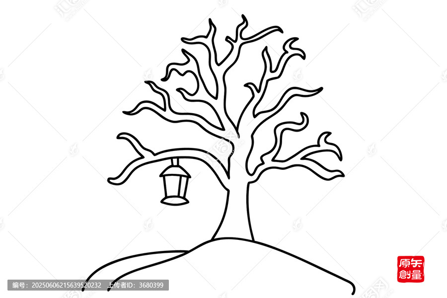 簡(jiǎn)約線條樹(shù)掛燈籠插畫(huà)