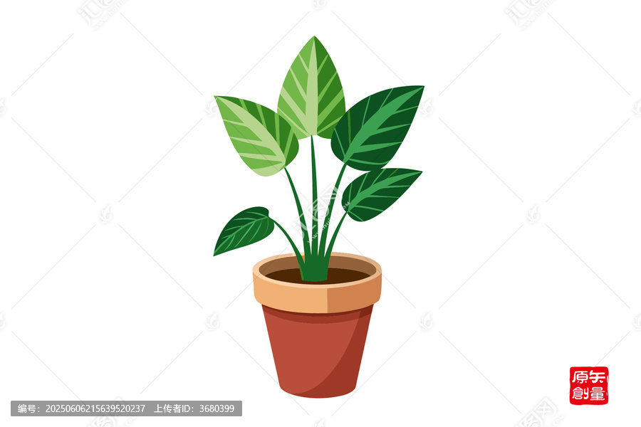 卡通風格盆栽綠植插畫
