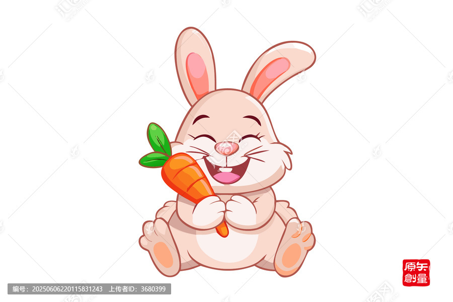 抱胡蘿卜的可愛卡通小兔子