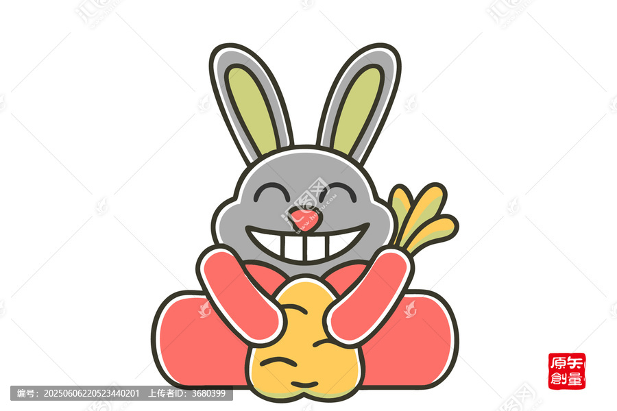 可愛(ài)抱蘿卜的卡通灰兔子