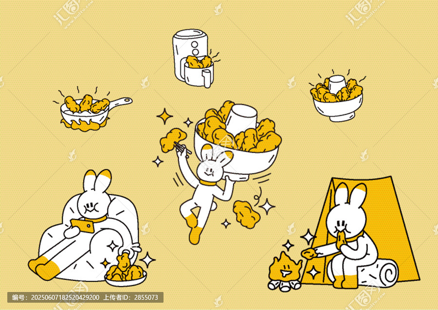 擬人兔子與美食免摳矢量素材