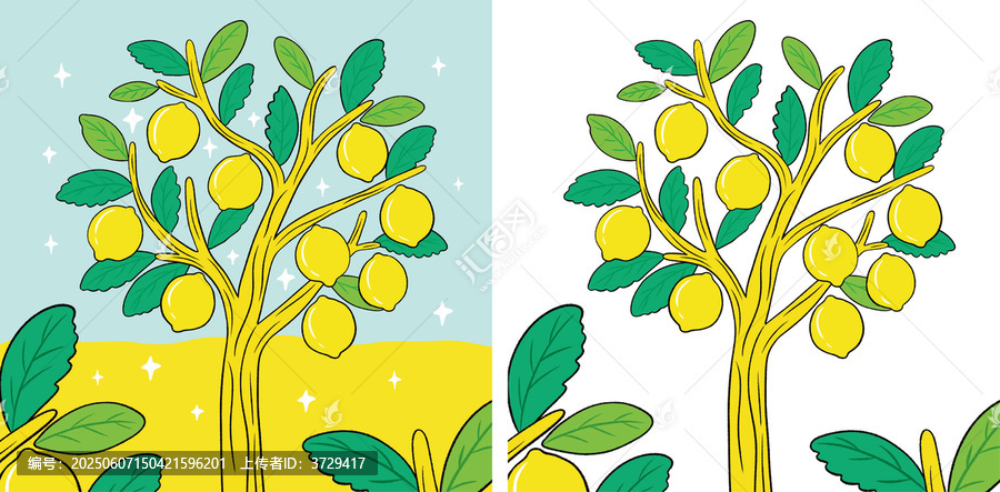 手繪檸檬樹插畫素材