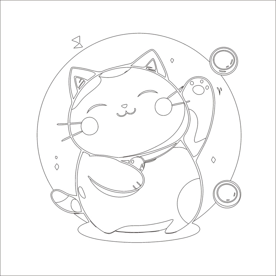 卡通招財貓印花