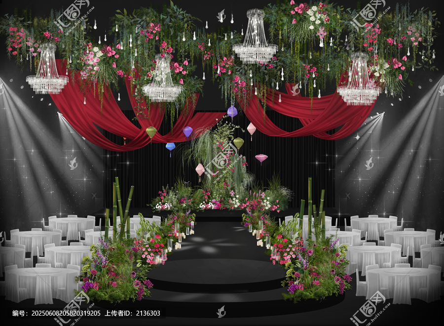 綠色玫紅色婚禮效果圖