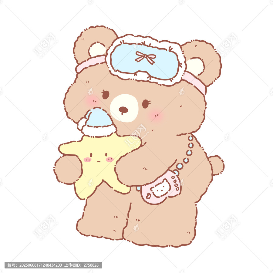 戴眼罩抱星星的可愛小熊