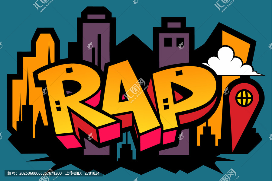 街頭說唱rap音樂涂鴉嘻哈插畫手繪背景
