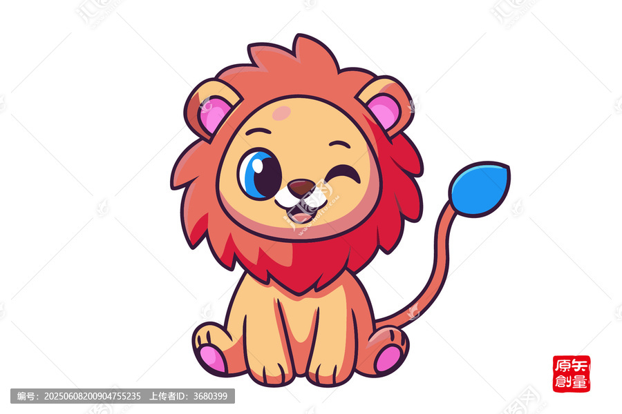 可愛卡通小獅子俏皮眨眼