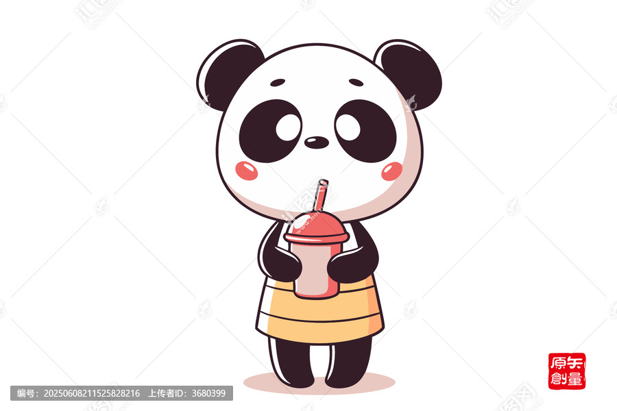 卡通熊貓手持飲料超可愛