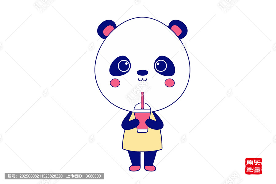 卡通熊貓手持飲料超可愛