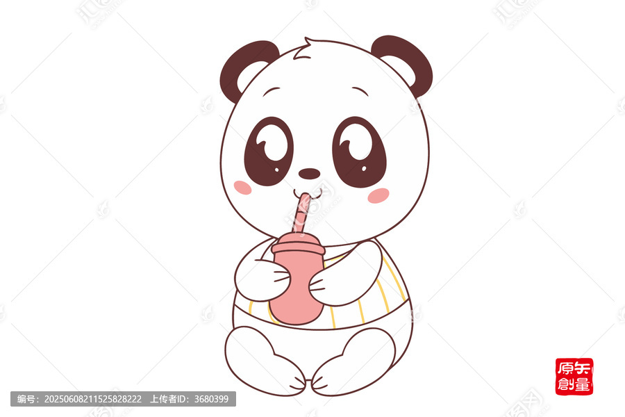 可愛(ài)熊貓喝飲料卡通形象