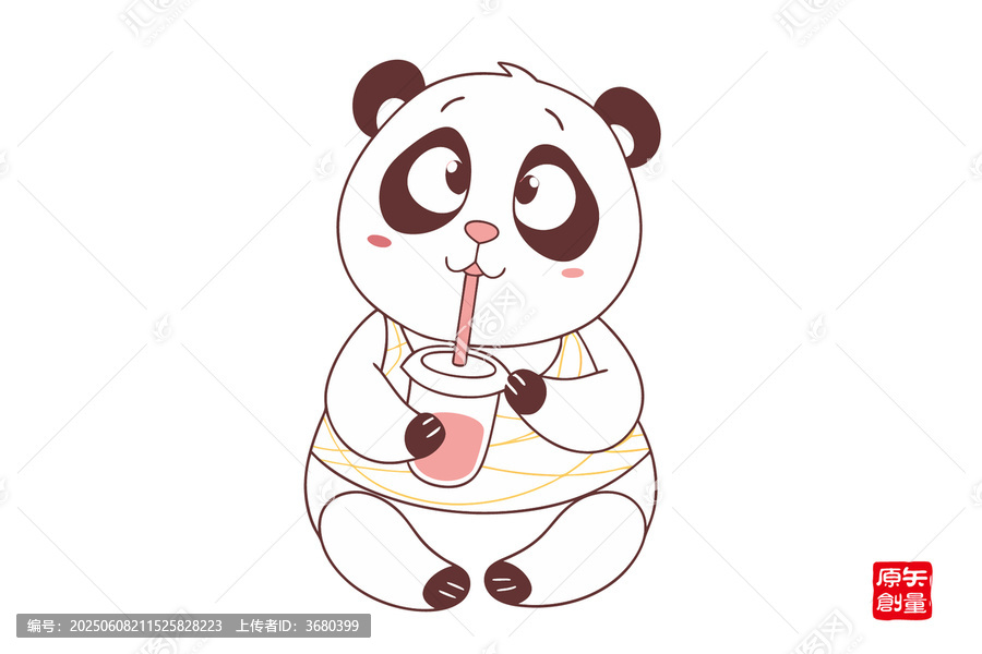 可愛(ài)熊貓愜意喝飲料