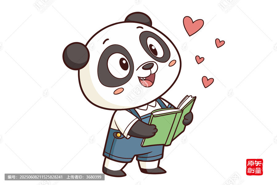 可愛熊貓快樂閱讀瞬間