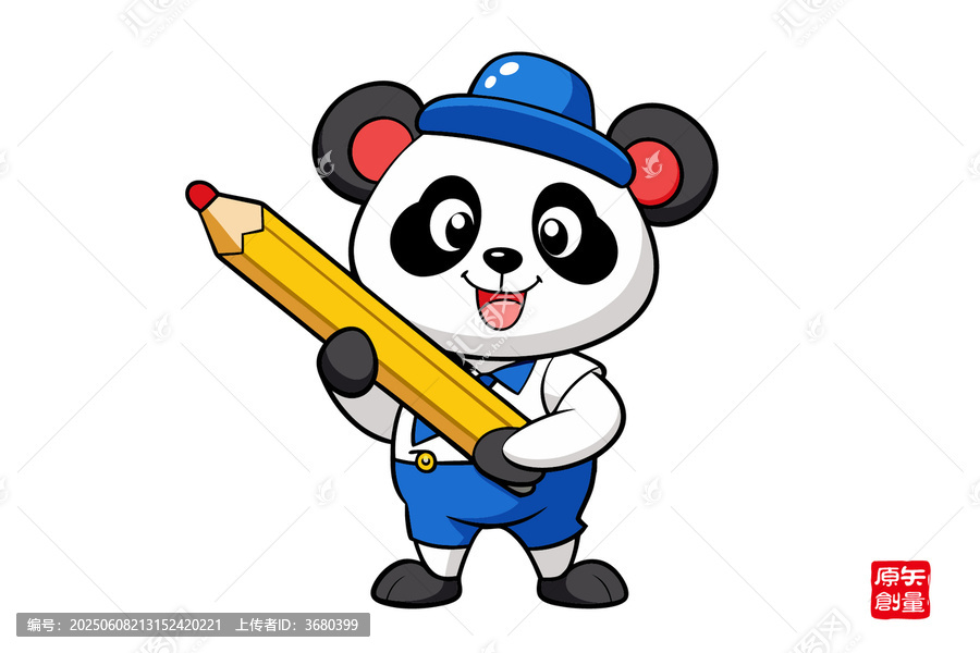 手持鉛筆的可愛熊貓卡通