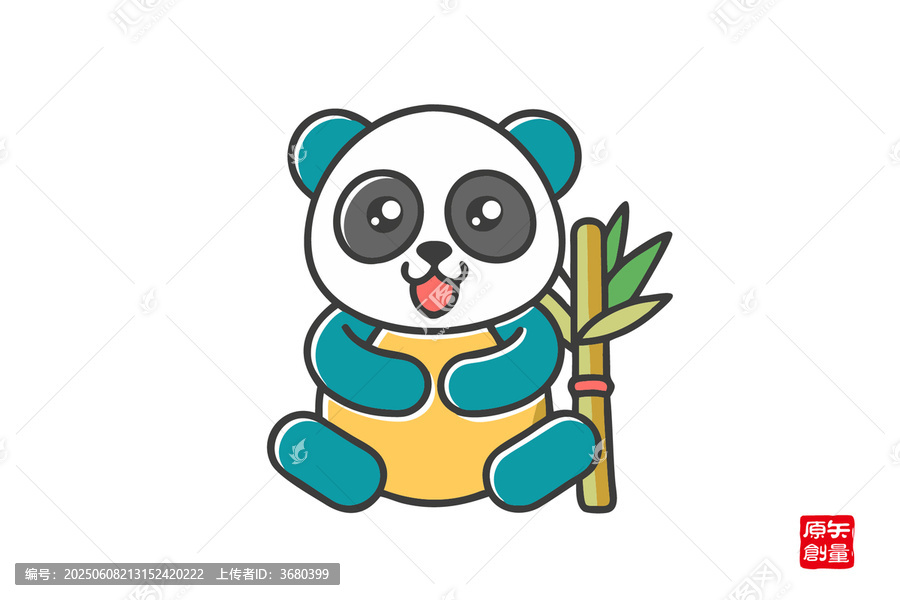 可愛(ài)卡通熊貓抱竹子形象