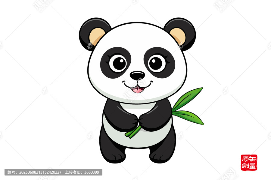 可愛卡通熊貓手持竹葉