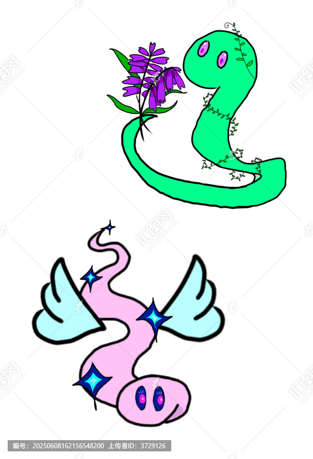 奇幻風格卡通蛇插畫素材