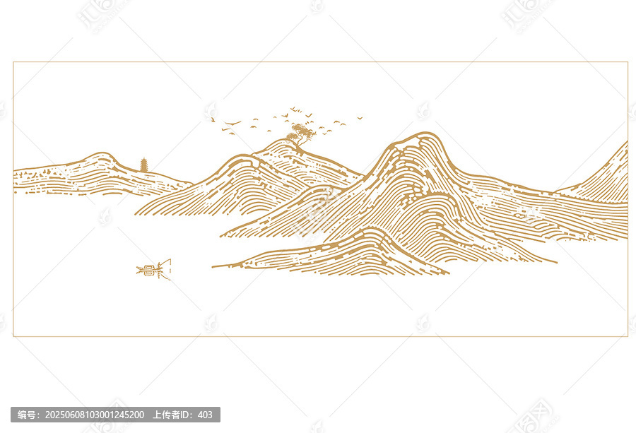 矢量意境中式山水線條