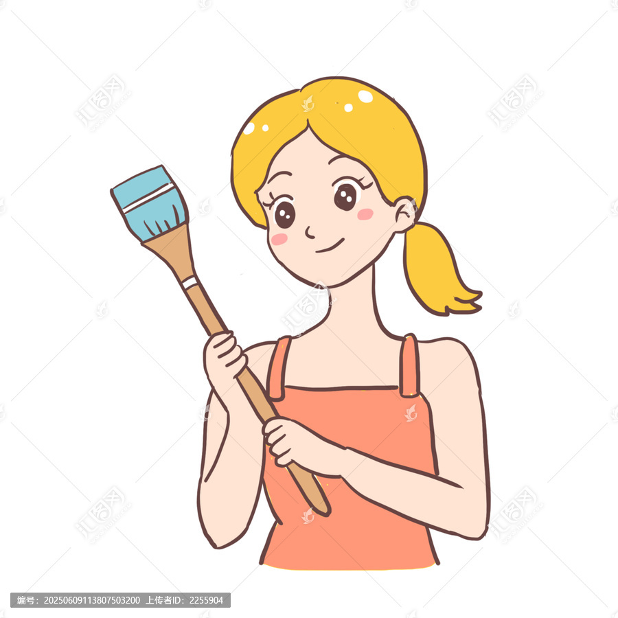 手繪卡通女生打掃衛(wèi)生免摳元素