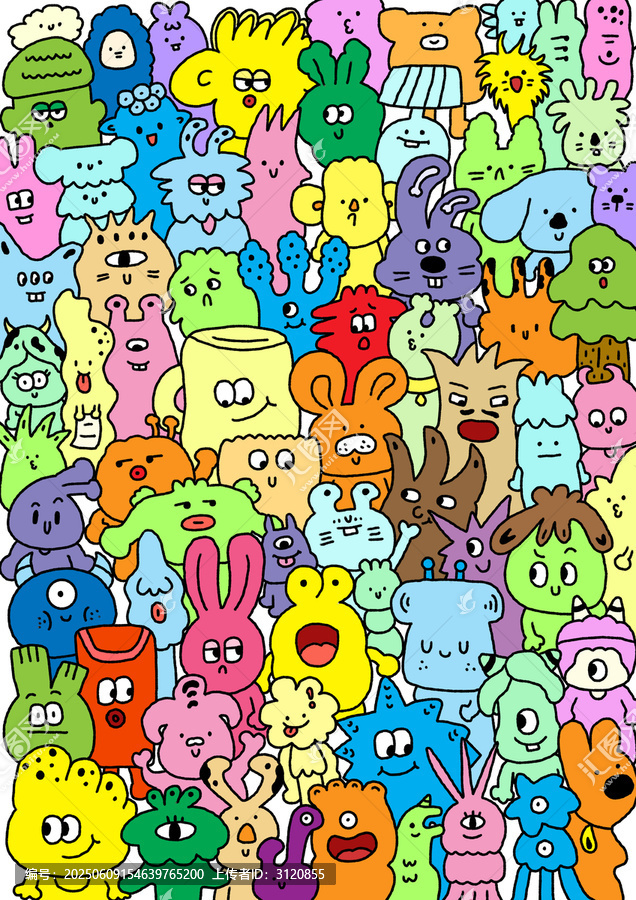 小怪獸涂鴉插畫色稿
