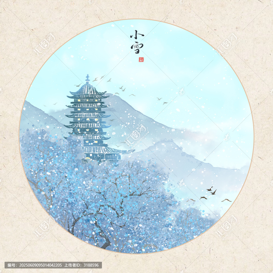 小雪時(shí)節(jié)古風(fēng)塔景圖