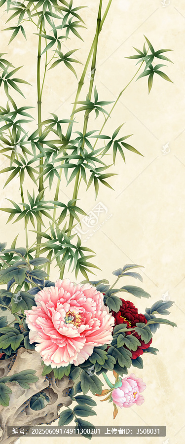 新中式花鳥竹子屏風(fēng)背景
