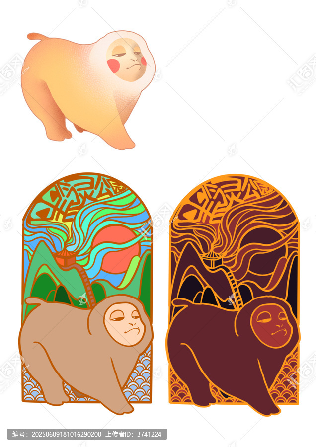 原創(chuàng)插畫貴州小費(fèi)老卡通風(fēng)格猴子圖案插畫