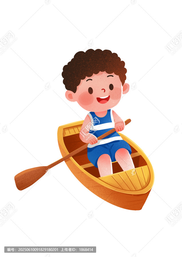 小男孩快樂劃船插畫