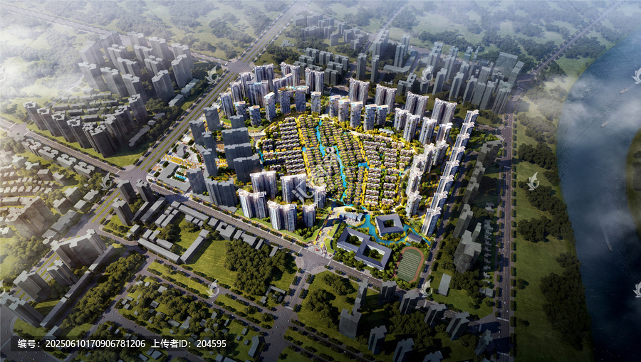 大型現(xiàn)代化小區(qū)鳥瞰效果圖