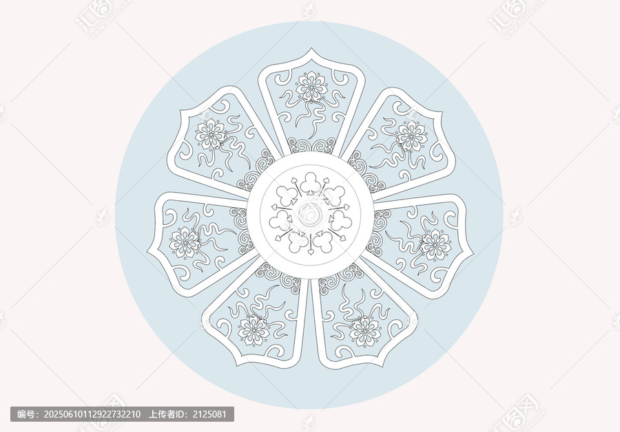 中式傳統(tǒng)古典花卉圓形紋樣圖案國潮紋樣