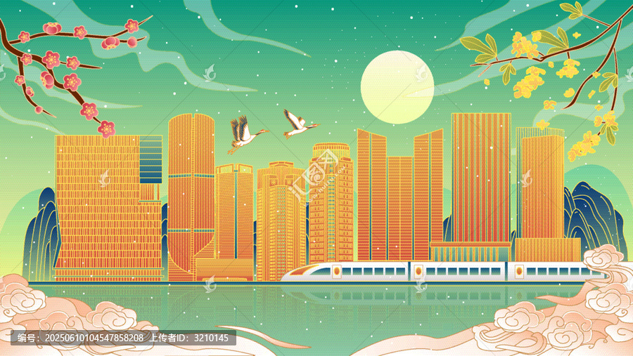 臺州國潮風(fēng)城市建筑矢量插畫