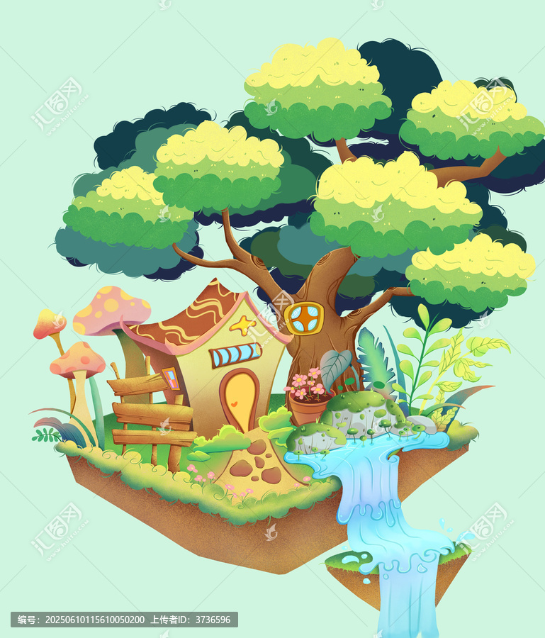植物場景小屋插畫