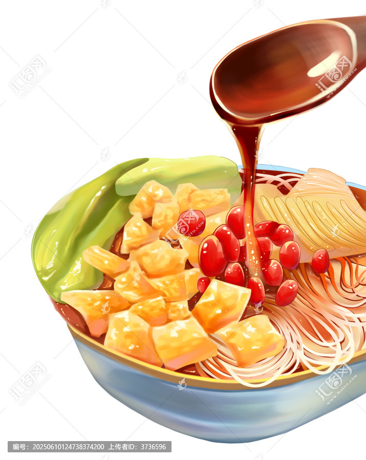 美味澆汁米線食物插畫