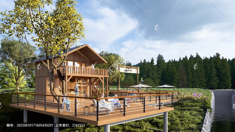 湖畔木質(zhì)度假小屋景觀
